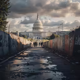 people are walking up to the capitol building