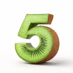 the number five five kiwi sliced in half