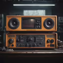 two old fashioned radio systems on top of a desk