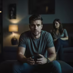 a man sitting on top of a couch next to a woman