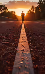 a man running down the middle of an empty street