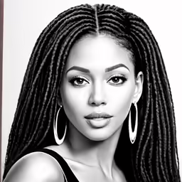 a woman with large twists, wearing large hoop earrings and a top knot
