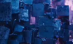 blue blocks of steel are stacked on each other