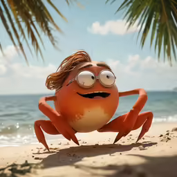 a crab sitting in the sand on a beach