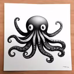 an octopus print on a white sheet with black ink