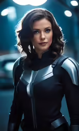 a young woman is dressed in black and white