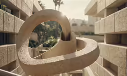 the view of an outdoor sculpture from outside