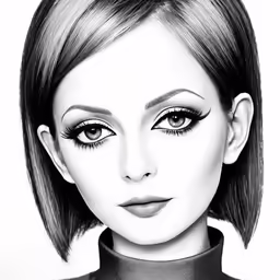 a drawing of a woman wearing makeup and hair