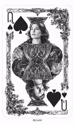 an altered photograph of two faces in a playing card