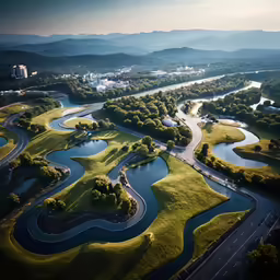 a view of a river, water and a highway