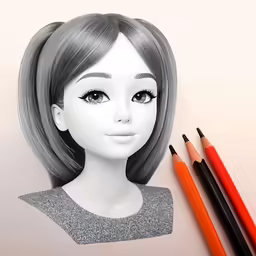 there is a realistic doll next to a pencil and a dolls face