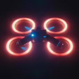 the view from a high angle of a hovering toy in dark
