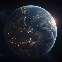 the earth at night has its lights glowing