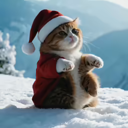 the cat is posing for a photo in the snow