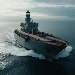 a large aircraft carrier sailing on the ocean