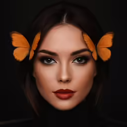 a woman is wearing three yellow butterfly wings