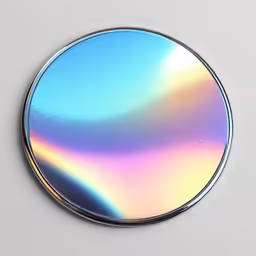 a circular mirror with an iridescent design