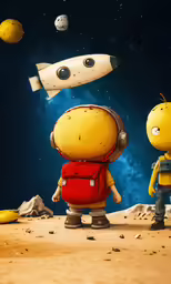 two cartoon characters are looking at an object