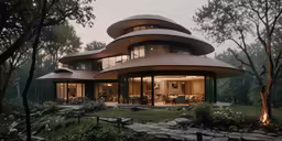 an unusual structure is set outside in the evening