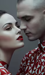 a woman standing next to a man with her head on his chest