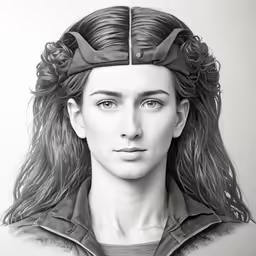 a woman with long hair and big horns in her head