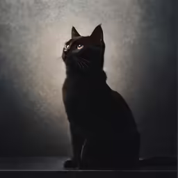 a black cat is sitting and looking up