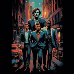 an image of men walking down the street in suits