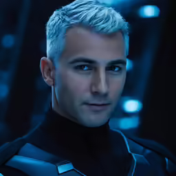 man with grey hair and scifice looks to camera