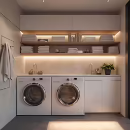 a washer is in front of an electric dryer