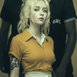 a blond woman is posing for the camera