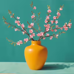 a vase with pink flowers in it on a green background