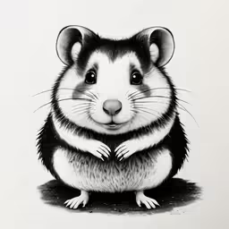 a black and white mouse standing up