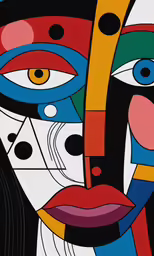 an abstract art piece with multicolored shapes and lines