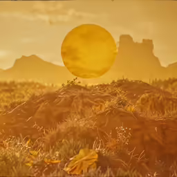 an image of yellow sun setting over the mountain ranges