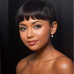 a close up of a woman in a studio photo