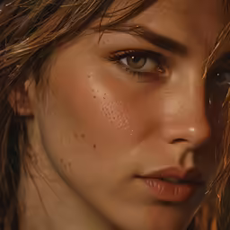 a woman with freckles and brown eyes