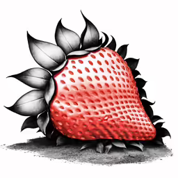 the strawberries is pink and the black leaf has white spots