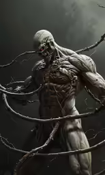 a zombie character in white robes on a branch
