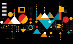 colorful abstract shapes and lines on black