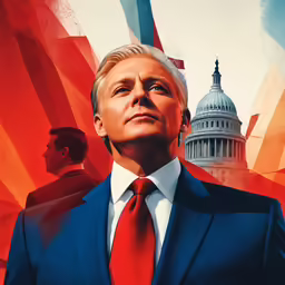 a man in a suit looking up into the sky