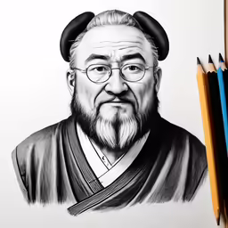 a drawing of a man with glasses
