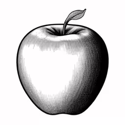 an apple with a green leaf on the top,an apple with leaf is shown in black and white