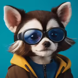 a dog with a moustache and sunglasses on