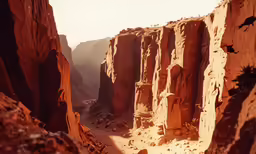 the canyon floor features large rock formations