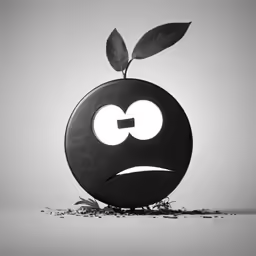 a black and white photo with the apple with eyes closed