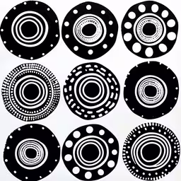 various black and white circulars on a white background,a white picture with circles on it