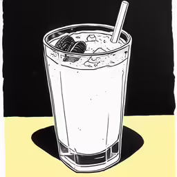 a drawing of a glass of milk and an empty tube in it
