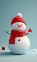 a snowman in a red hat and scarf with a red hat and mittens