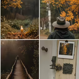 four photographs showing a path with a person walking along the track