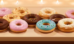 different types of doughnuts sitting on a table
